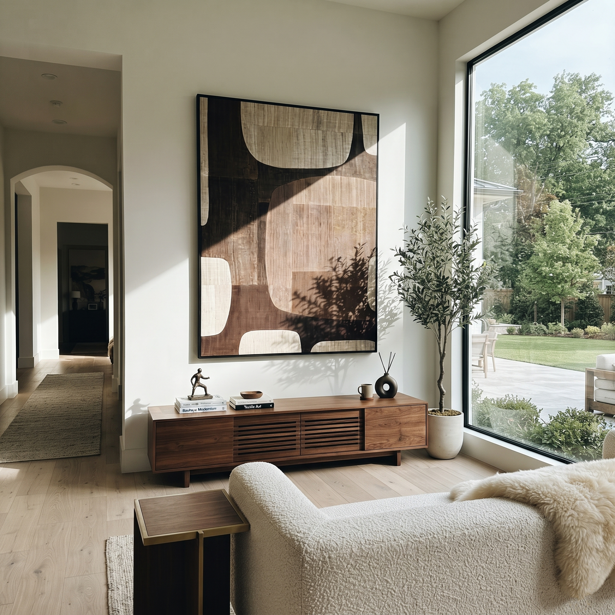 Umber Onyx Linen Relief Calm - textured abstract painting shown in modern room setting 3