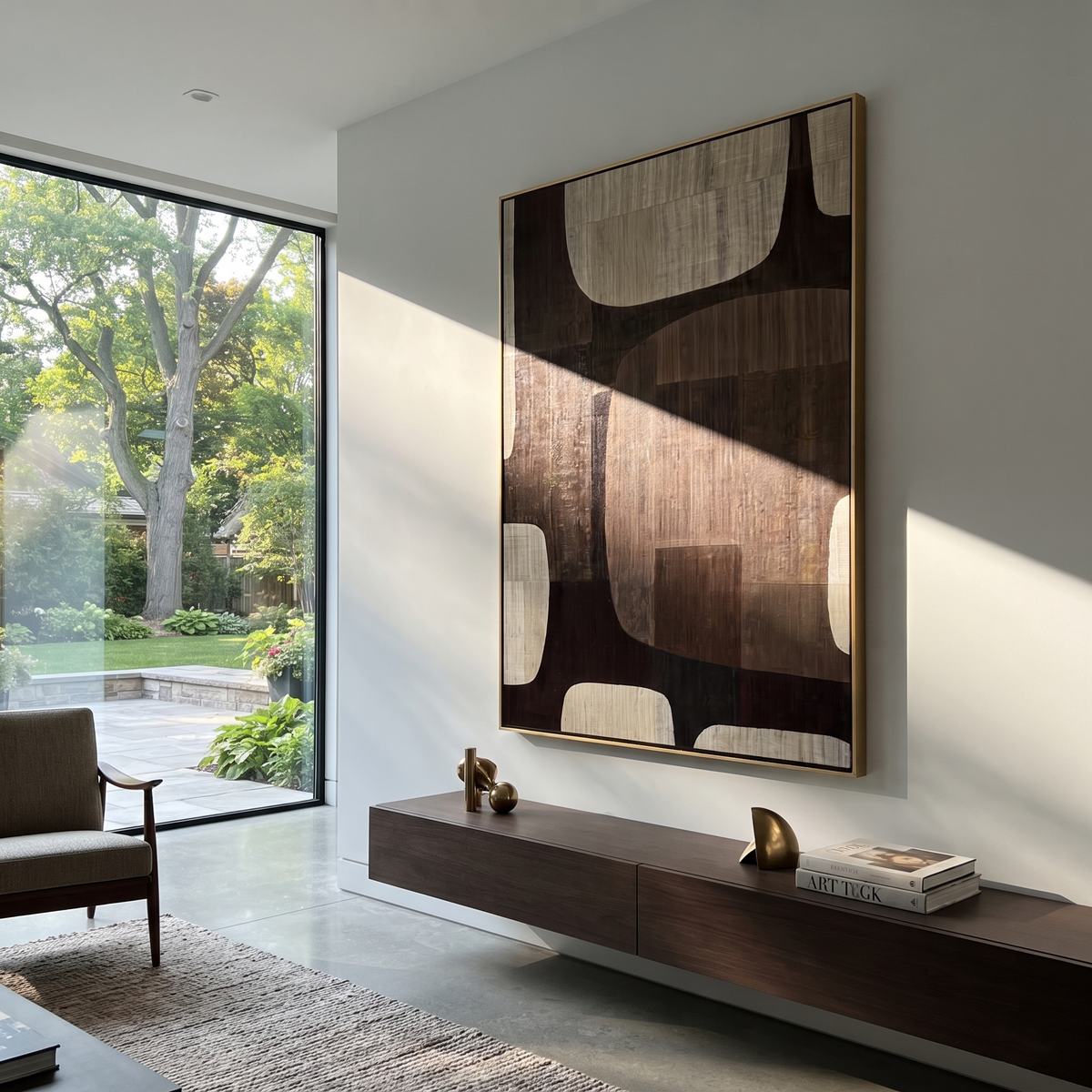 Umber Onyx Linen Relief Calm - textured abstract painting shown in modern room setting 4