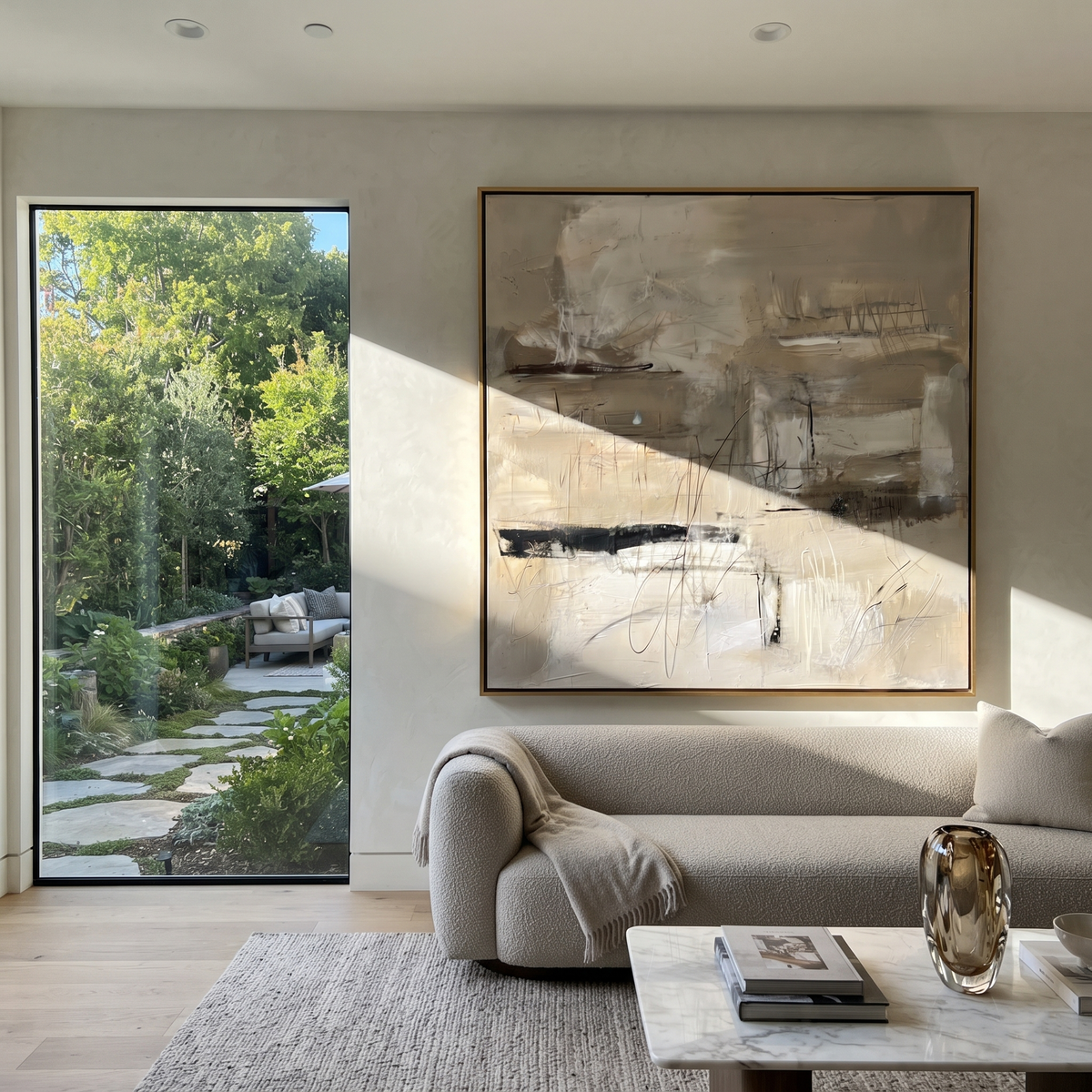 Slate Linen Umber Terraces Air - textured abstract painting shown in modern room setting 5