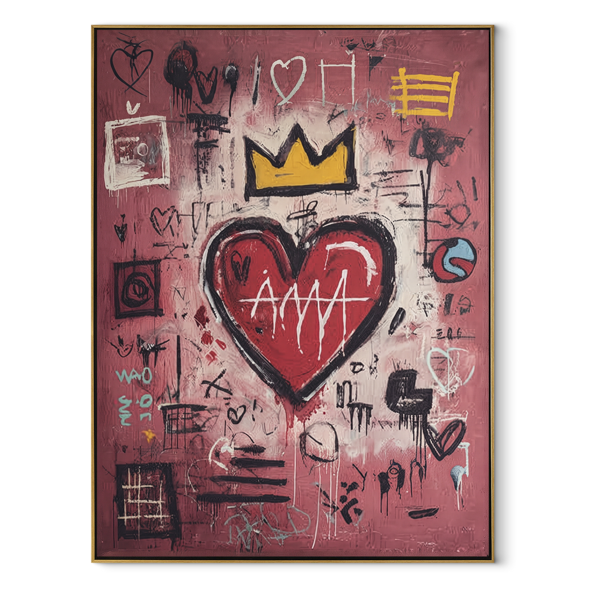 Crimson Umber Letters Field Dusk - textured graffiti painting in a wood frame on white