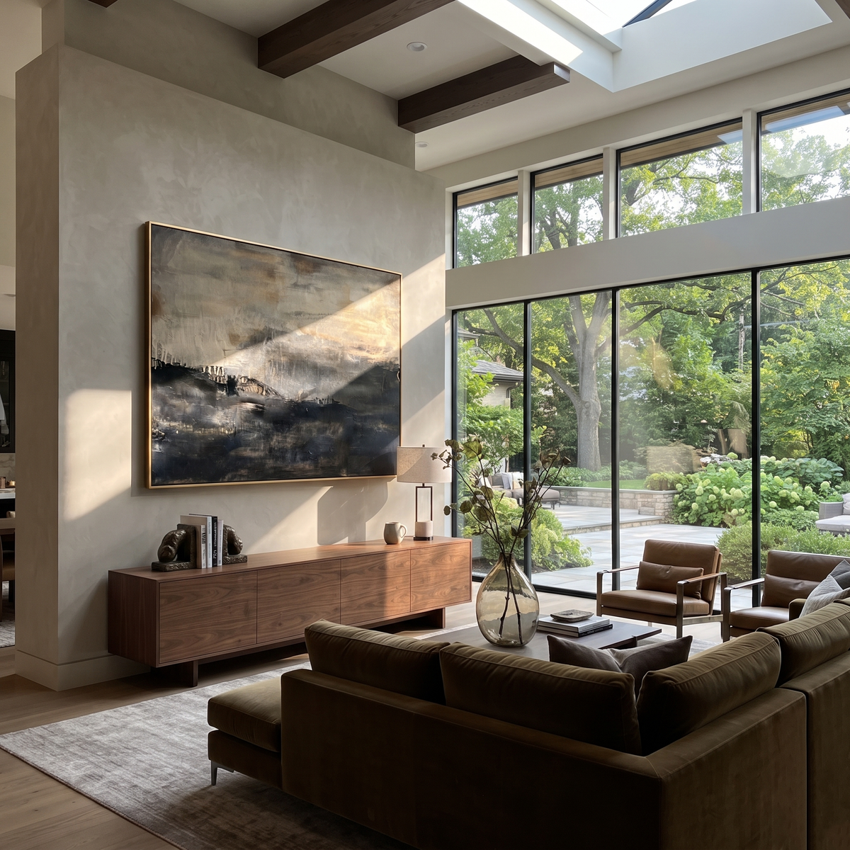 Onyx Umber Horizon Currents Light - textured landscape painting shown in modern room setting 3