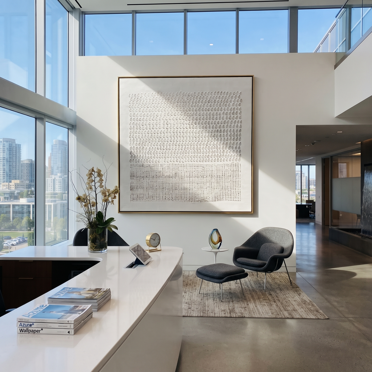 Slate Umber Neutral Crossing Depth - textured abstract painting displayed in a styled interior