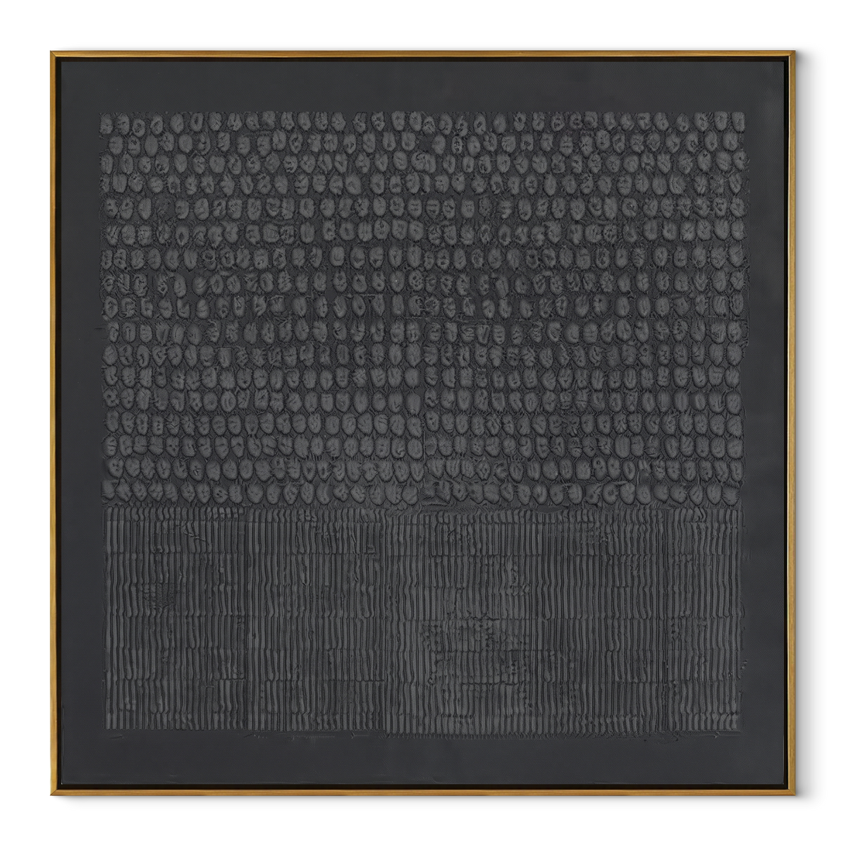 Slate Onyx Azure Rhythm Pause - textured abstract painting in a wood frame on white
