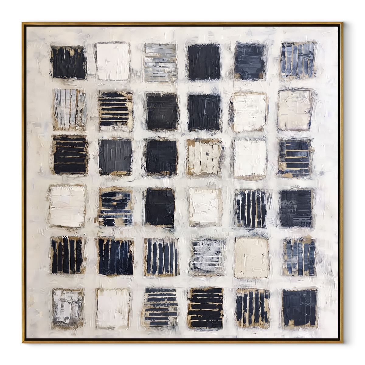 Slate Azure Onyx Field Rain - textured abstract painting in a wood frame on white