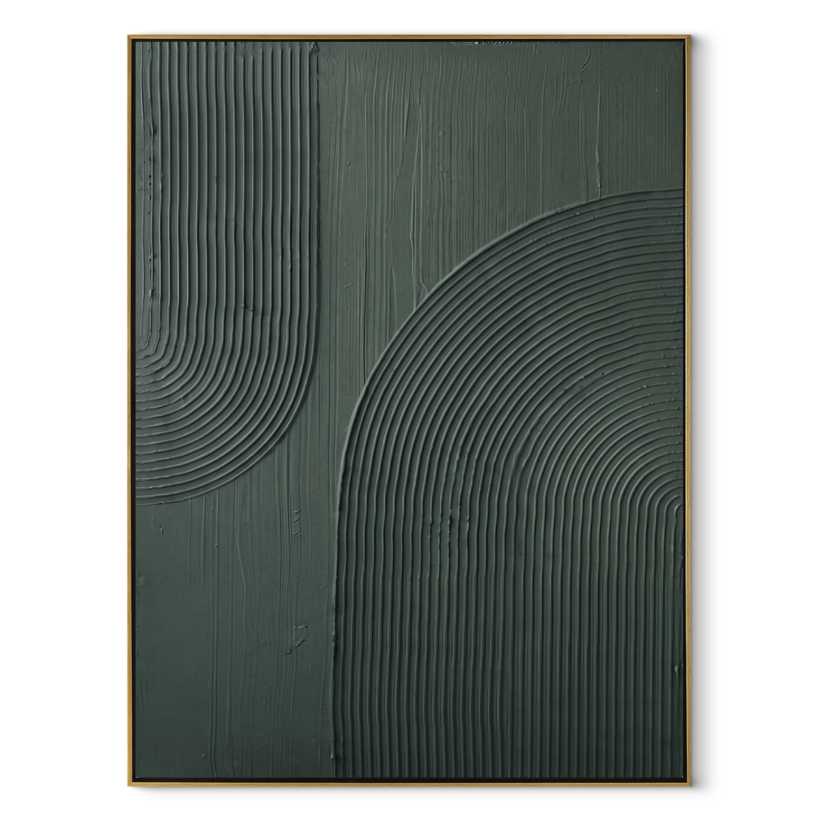 Verdant Onyx Slate Intervals Tension - textured abstract painting in a wood frame on white