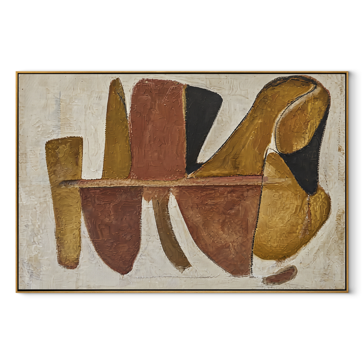 Umber Slate Linen Echo Motion - textured abstract painting in a wood frame on white