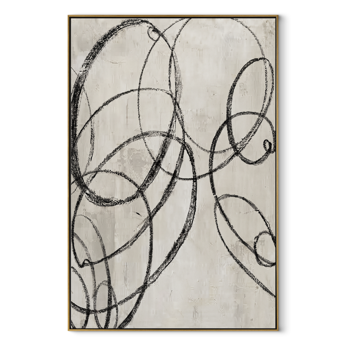 Slate Onyx Figures Fragments Calm - textured figurative painting in a wood frame on white