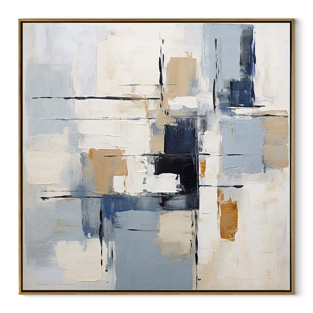 Slate Azure Linen Tides Rain - textured abstract painting in a wood frame on white