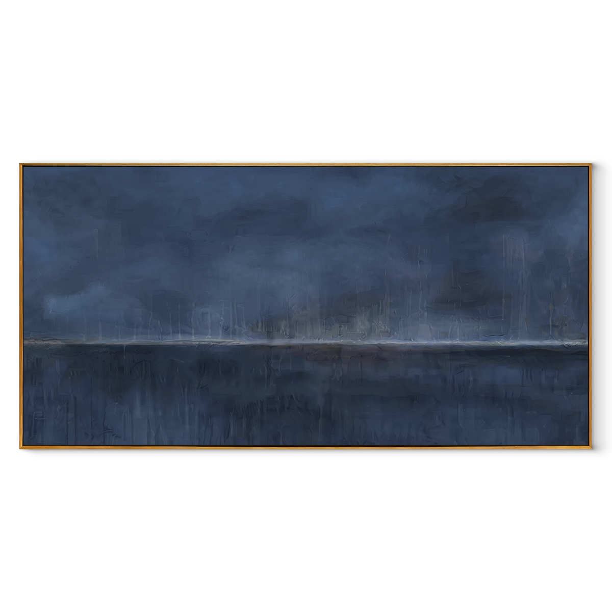 Azure Onyx Horizon Balance Interval - textured landscape painting in a wood frame on white