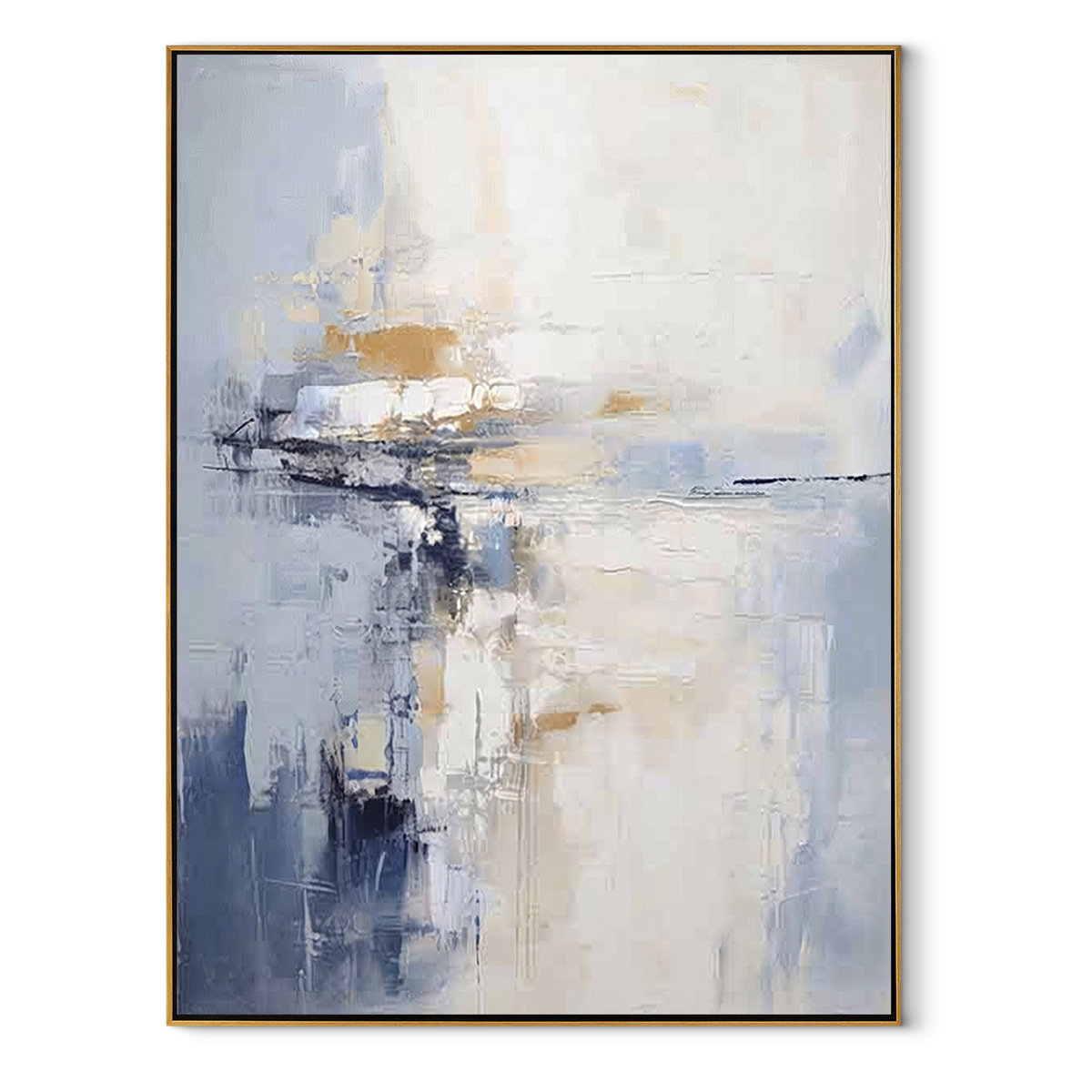 Slate Azure Horizon Echo Quiet - textured landscape painting in a wood frame on white