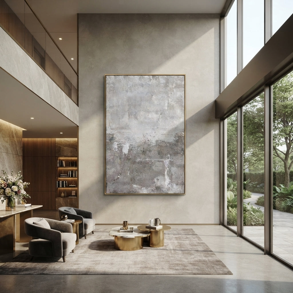 Slate Onyx Umber Relief Motion - textured abstract painting shown in modern room setting 2