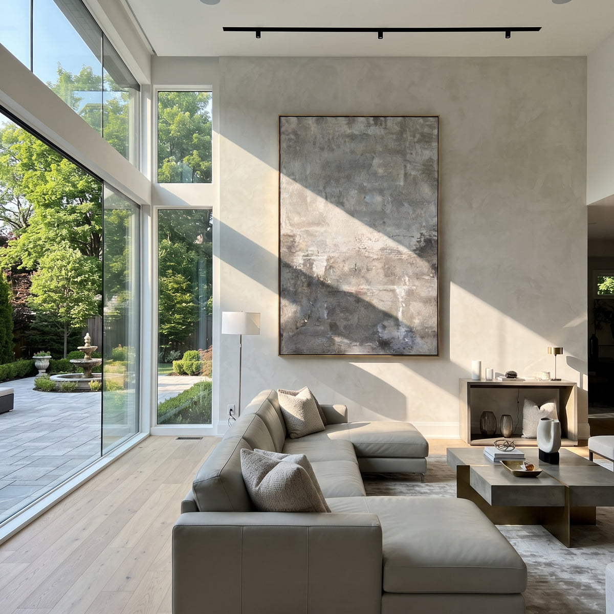 Slate Onyx Umber Relief Motion - textured abstract painting shown in modern room setting 3