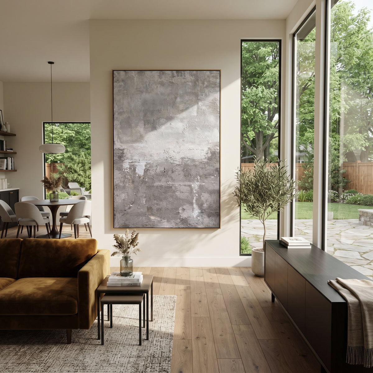 Slate Onyx Umber Relief Motion - textured abstract painting shown in modern room setting 4