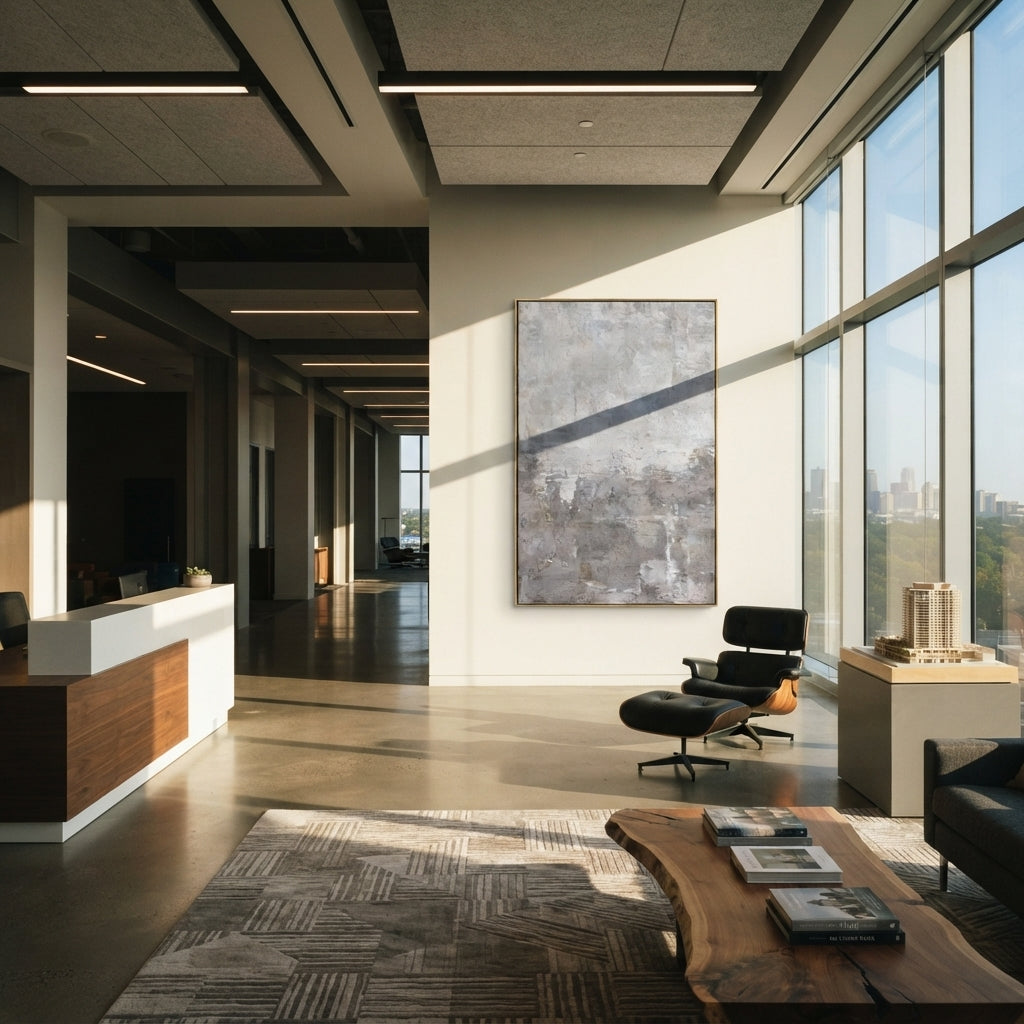 Slate Onyx Umber Relief Motion - textured abstract painting shown in modern room setting 5