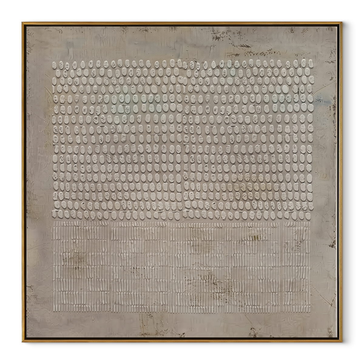 Linen Slate Umber Passage Calm - textured abstract painting in a wood frame on white