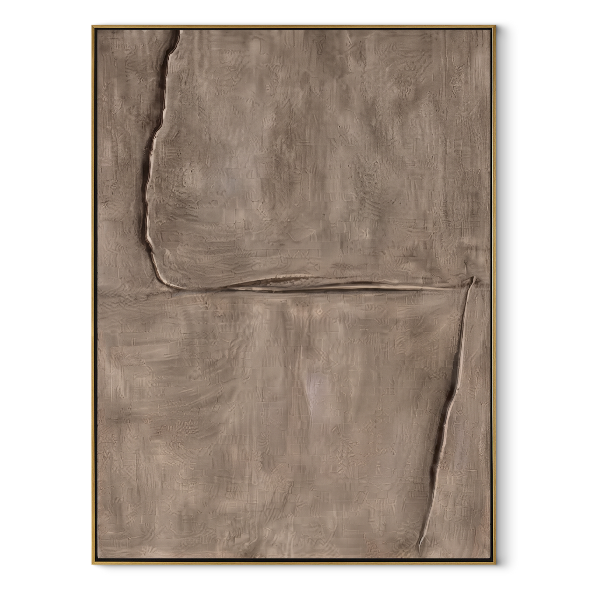 Umber Linen Onyx Currents Air - textured abstract painting in a wood frame on white