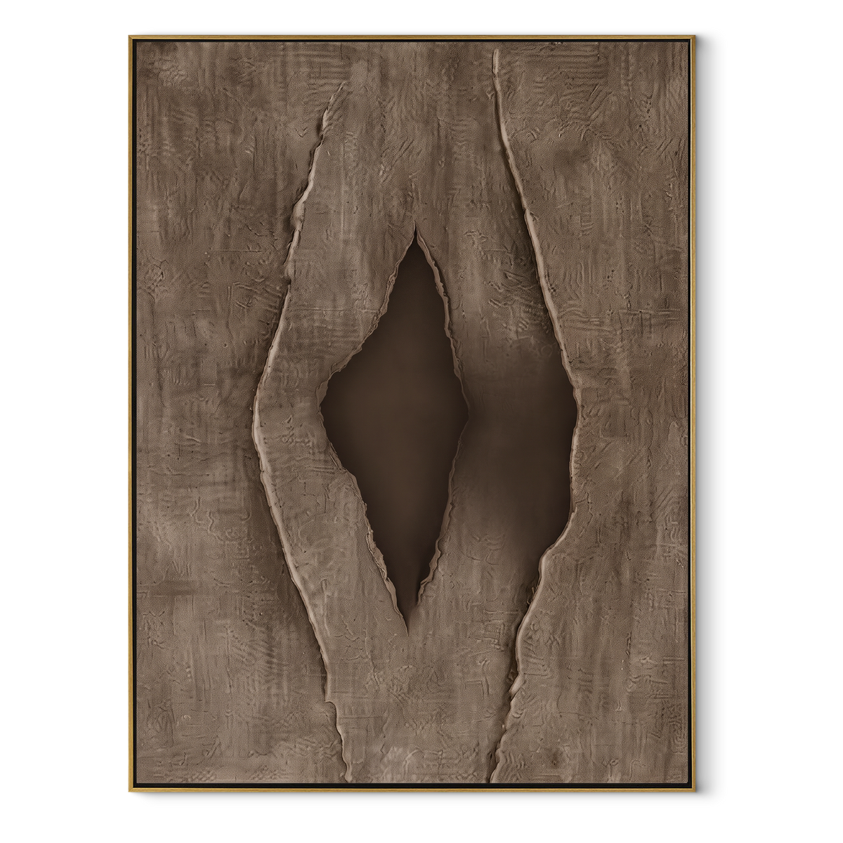 Umber Linen Onyx Layers Rain - textured abstract painting in a wood frame on white