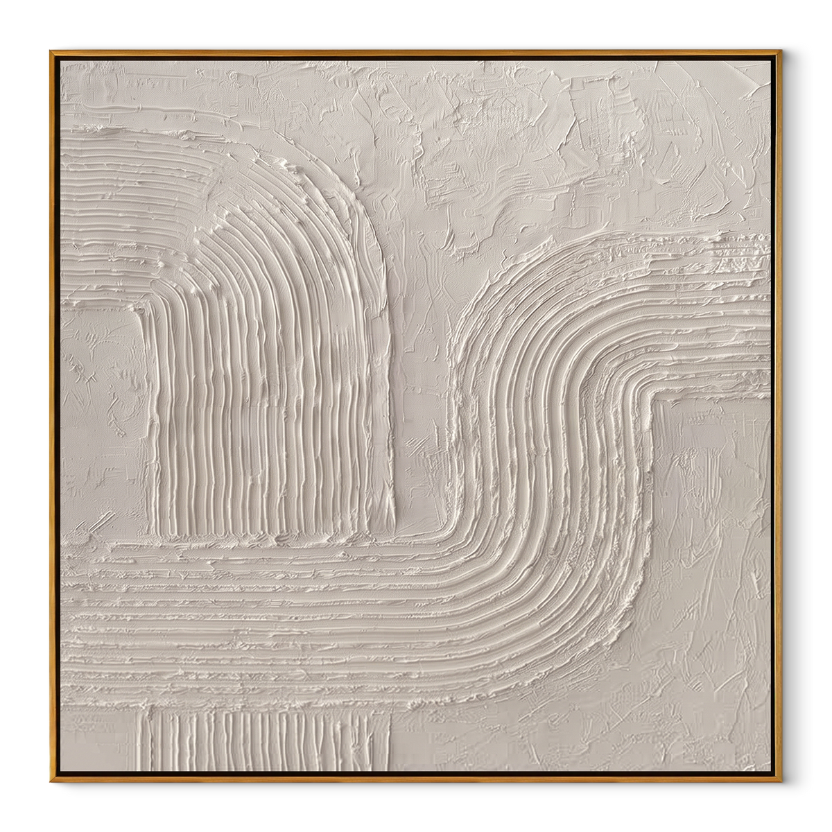 Slate Linen Umber Contours Distance - textured abstract painting in a wood frame on white
