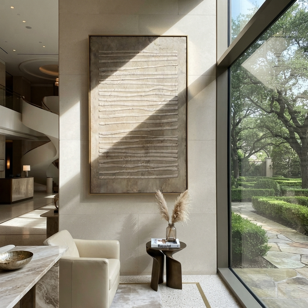 Umber Linen Onyx Passage Balance - textured abstract painting shown in modern room setting 5
