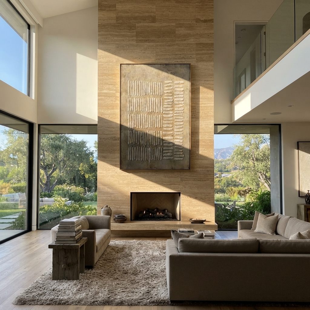 Umber Linen Onyx Tides Resonance - textured abstract painting shown in modern room setting 5