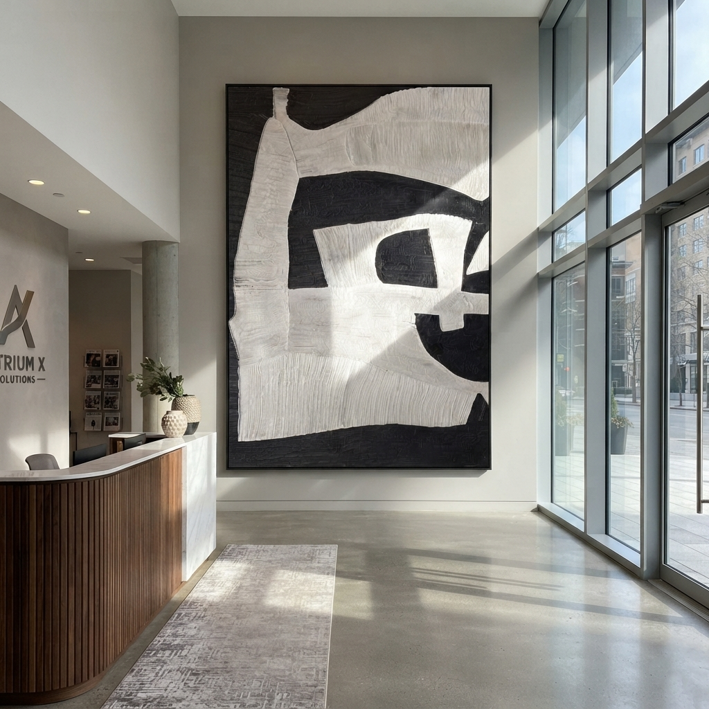 Slate Onyx Linen Balance Air - textured abstract painting displayed in a styled interior