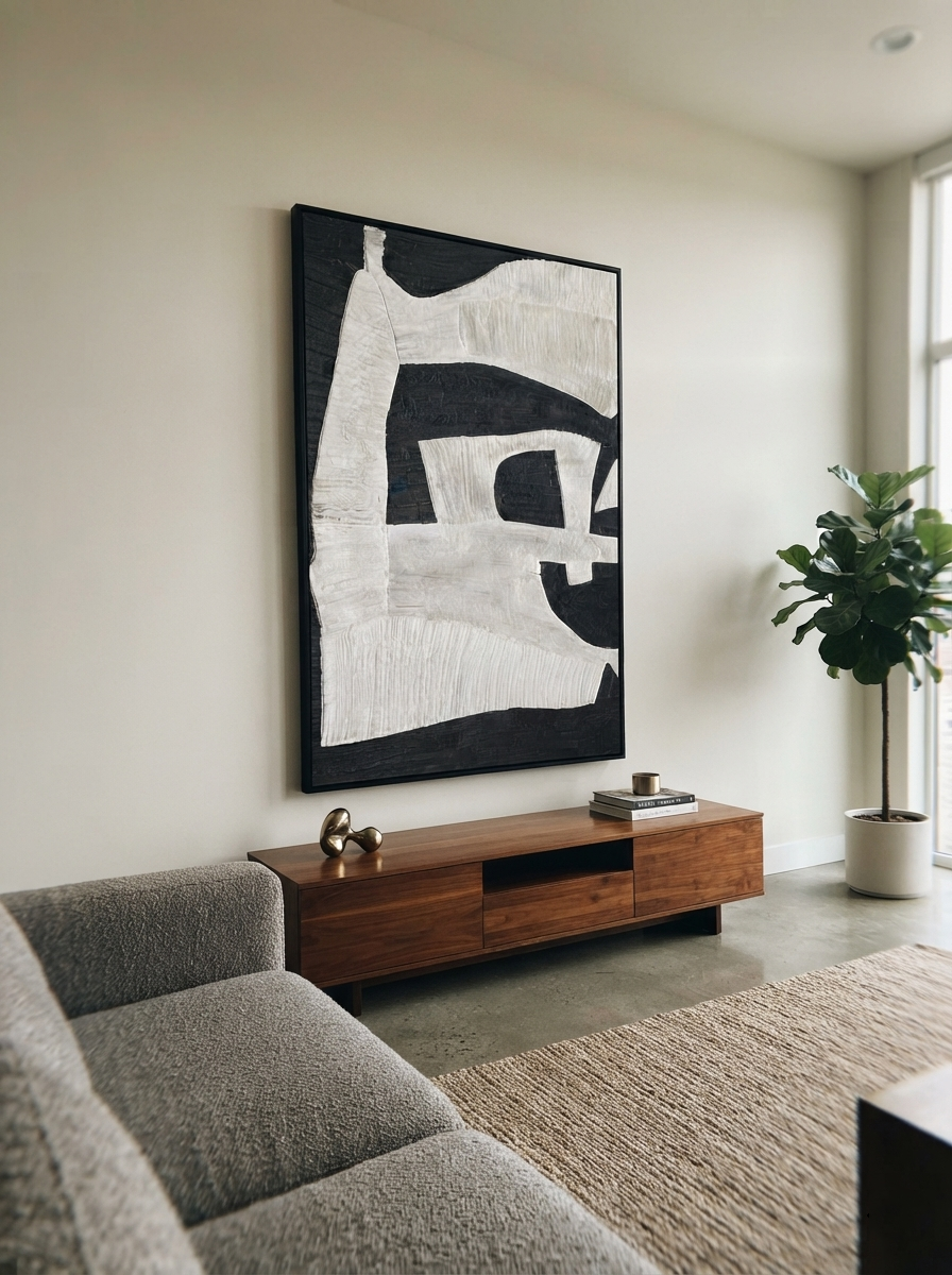 Slate Onyx Linen Balance Air - textured abstract painting shown in modern room setting 5