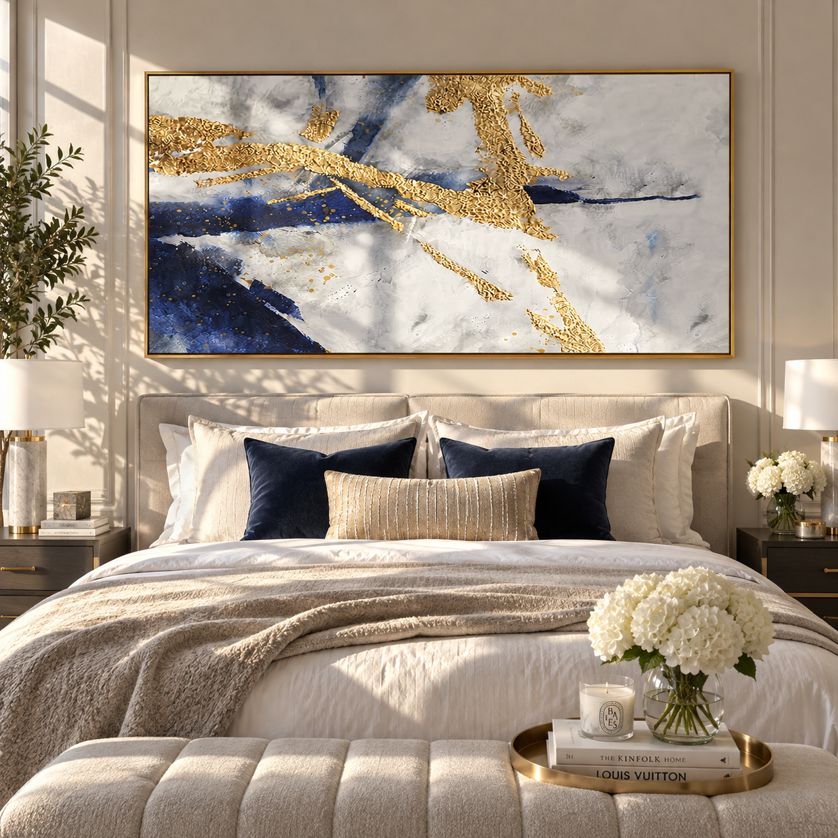 Ivory Slate Azure Contours Dusk - textured abstract painting shown in modern room setting 2