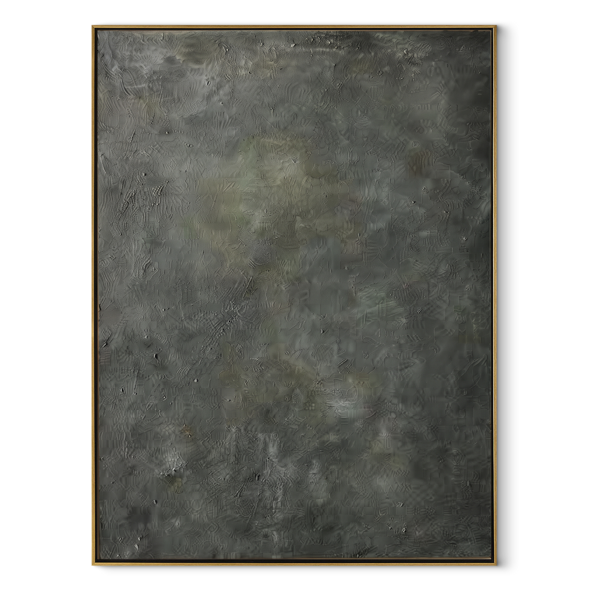 Slate Onyx Gilded Crossing Interval - textured abstract painting in a wood frame on white
