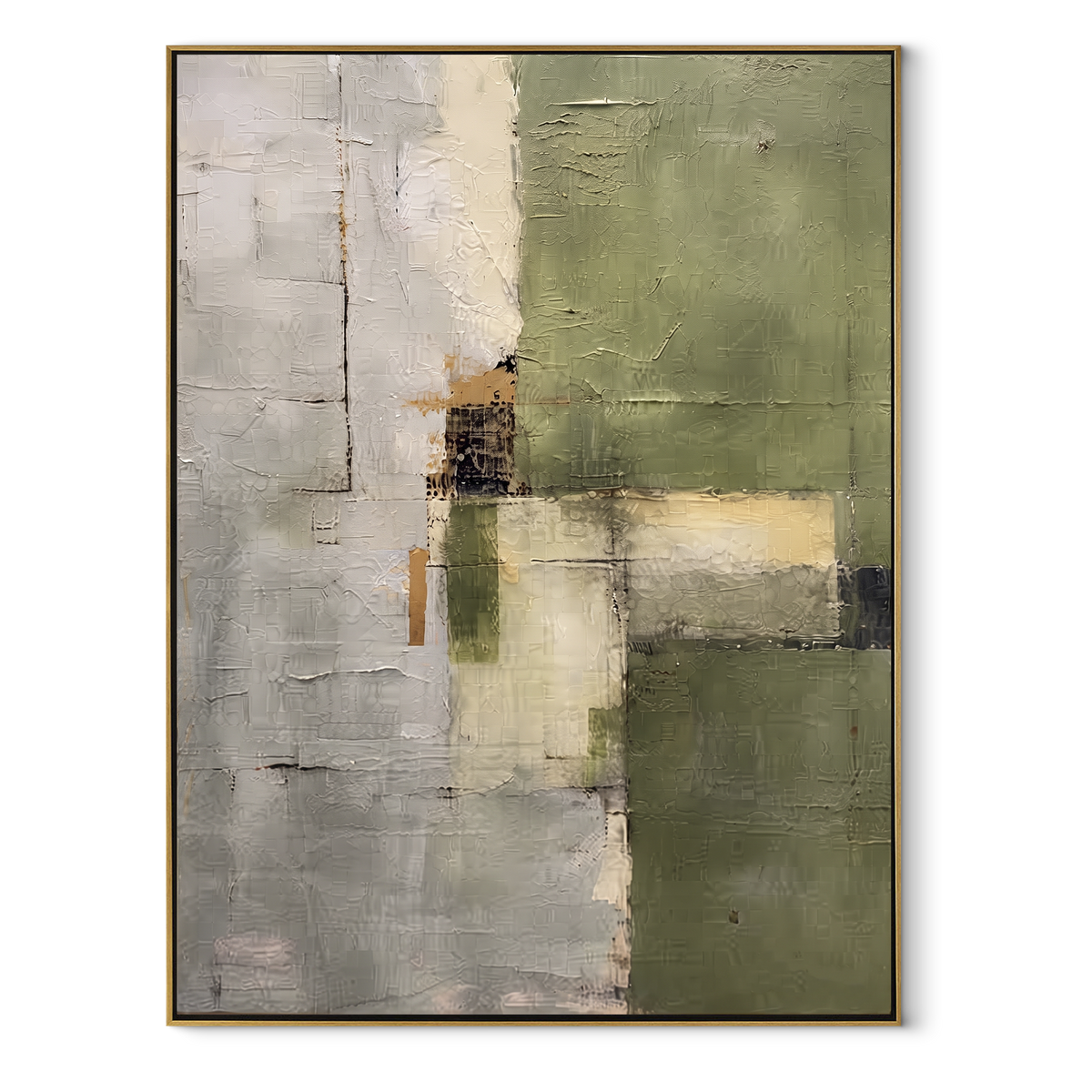 Gilded Slate Linen Relief Tension - textured abstract painting in a wood frame on white