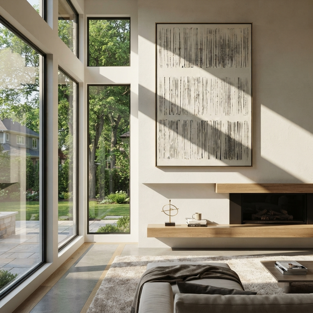 Ivory Slate Onyx Strata Space - textured abstract painting shown in modern room setting 3