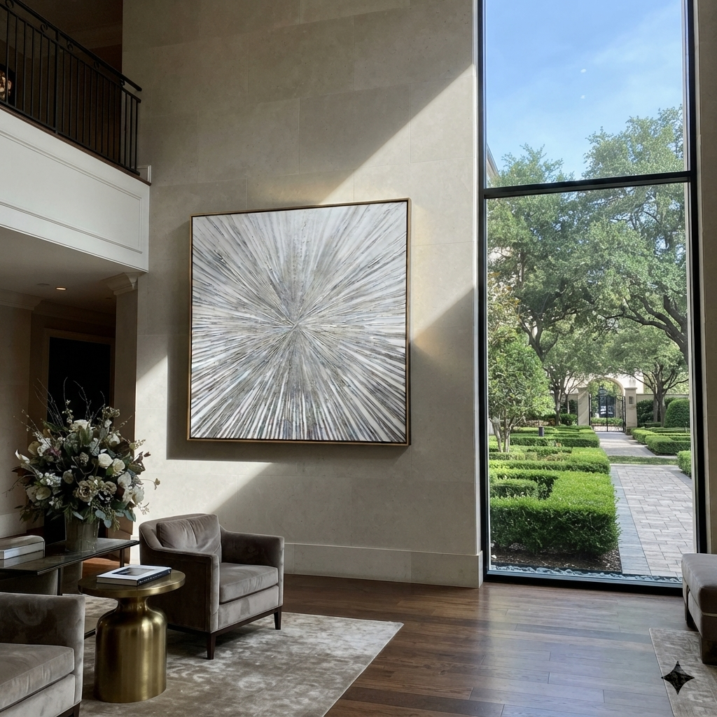 Slate Onyx Umber Terraces Quiet - textured abstract painting shown in modern room setting 3
