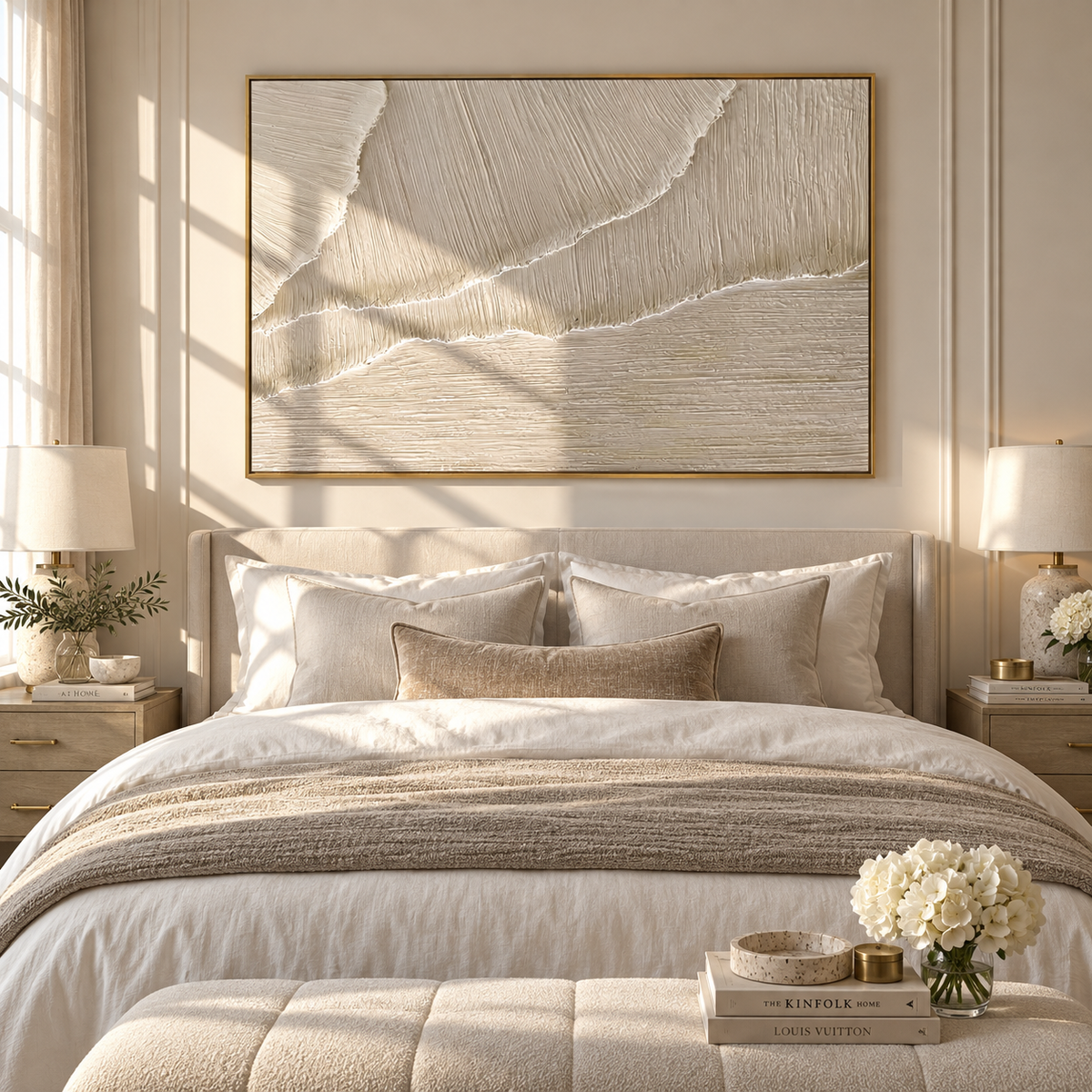 Linen Slate Onyx Field Depth - textured abstract painting shown in modern room setting 5