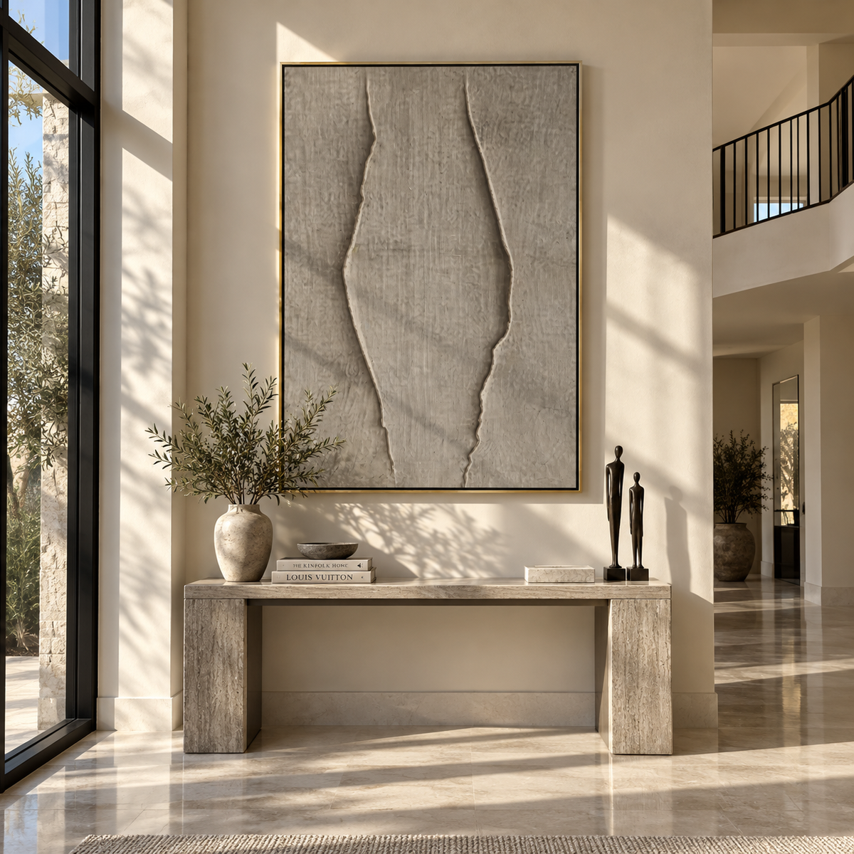 Slate Umber Onyx Balance Calm - textured abstract painting shown in modern room setting 2