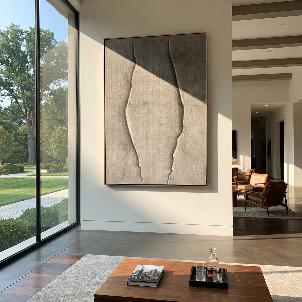 Slate Umber Onyx Balance Calm - textured abstract painting shown in modern room setting 5