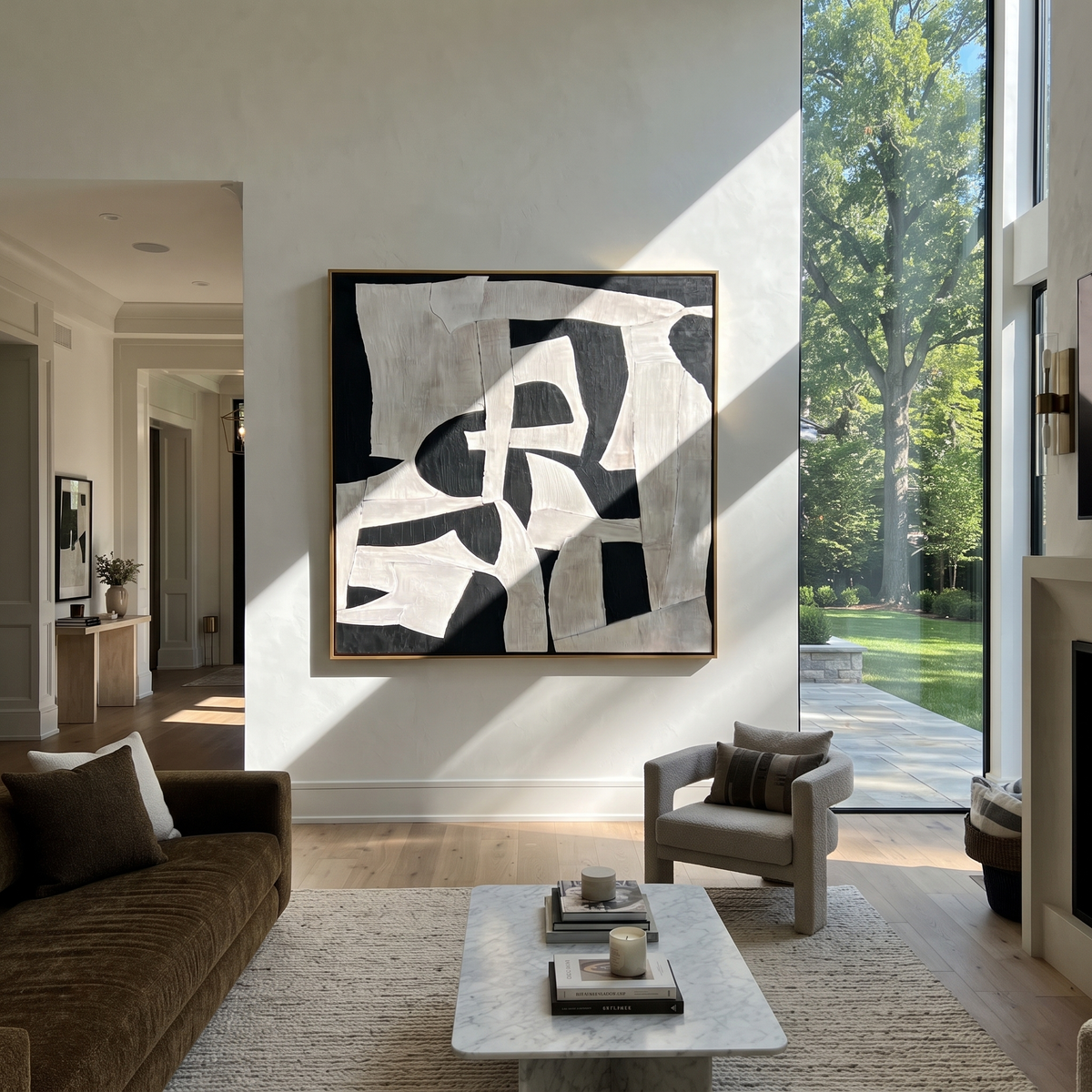 Slate Onyx Azure Intervals Stillness - textured abstract painting shown in modern room setting 4