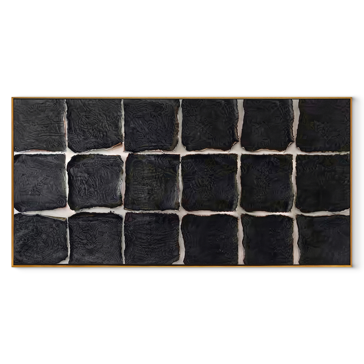 Onyx Slate Amber Contours Rain - textured abstract painting in a wood frame on white