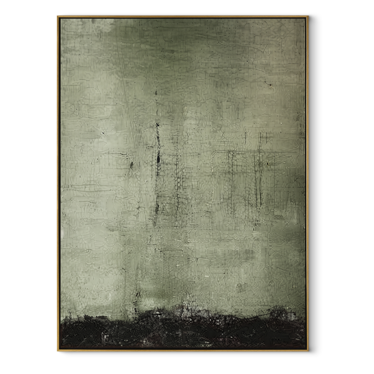 Verdant Gilded Onyx Crossing Cadence - textured abstract painting in a wood frame on white