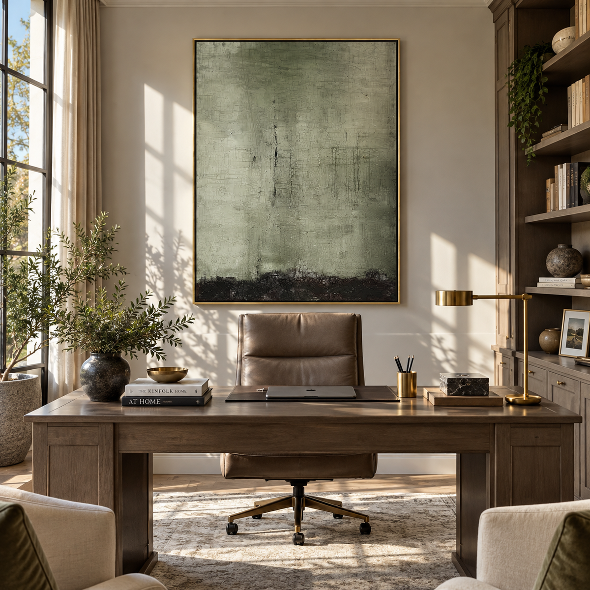 Verdant Gilded Onyx Crossing Cadence - textured abstract painting shown in modern room setting 2