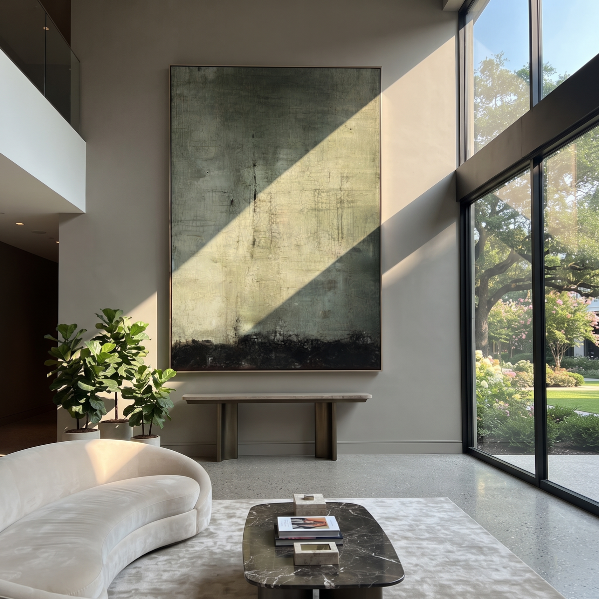 Verdant Gilded Onyx Crossing Cadence - textured abstract painting shown in modern room setting 3