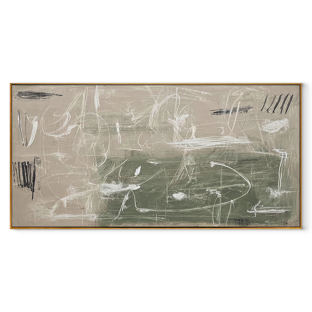 Ivory Linen Slate Echo Dusk - textured abstract painting in a wood frame on white