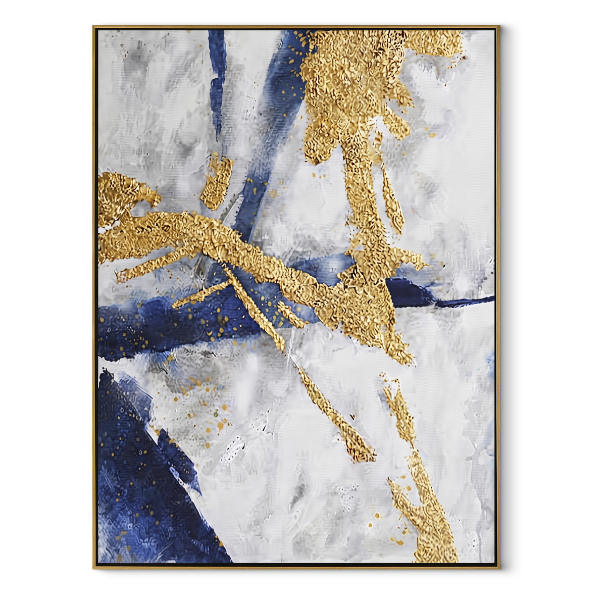 Slate Azure Onyx Strata Light - textured abstract painting in a wood frame on white