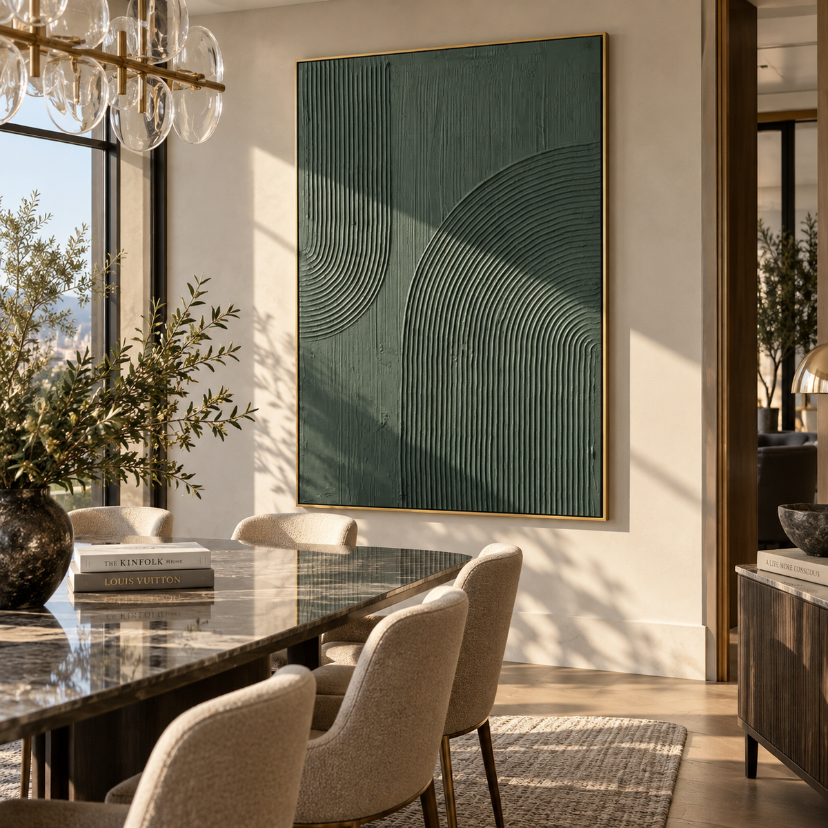 Verdant Onyx Slate Horizon Space - textured abstract painting shown in modern room setting 2