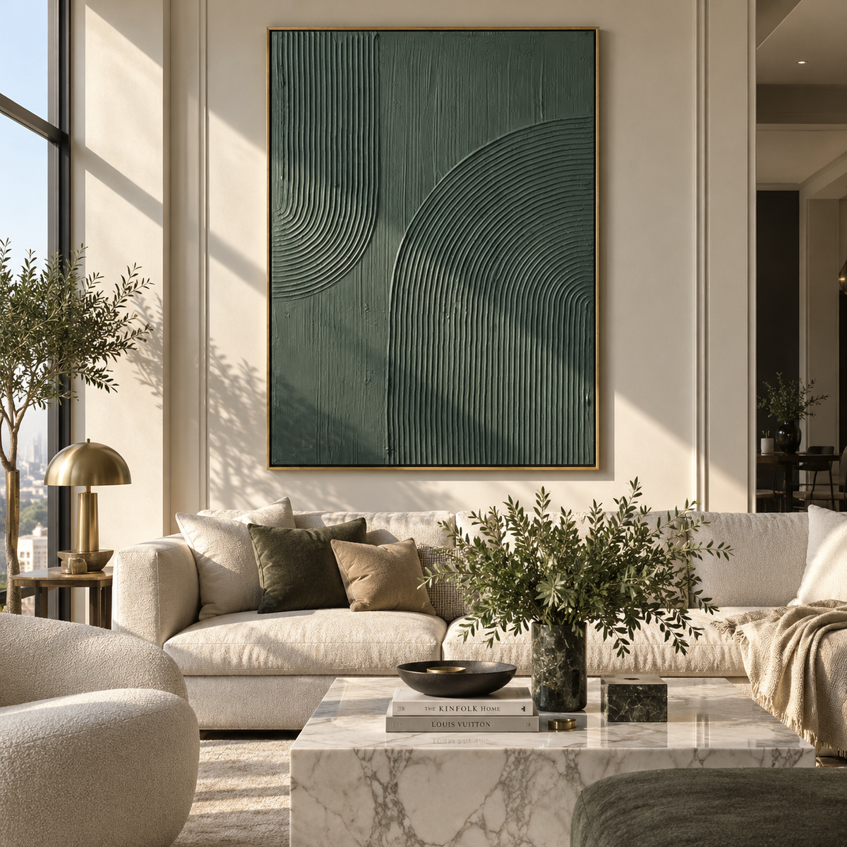 Verdant Onyx Slate Horizon Space - textured abstract painting shown in modern room setting 3