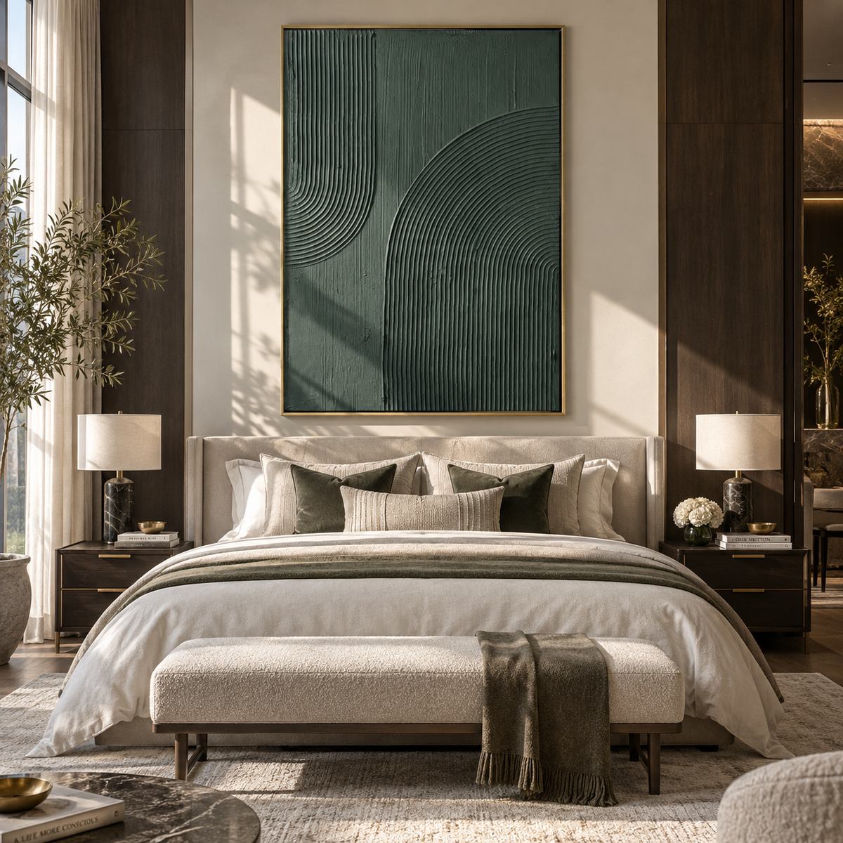 Verdant Onyx Slate Horizon Space - textured abstract painting shown in modern room setting 4