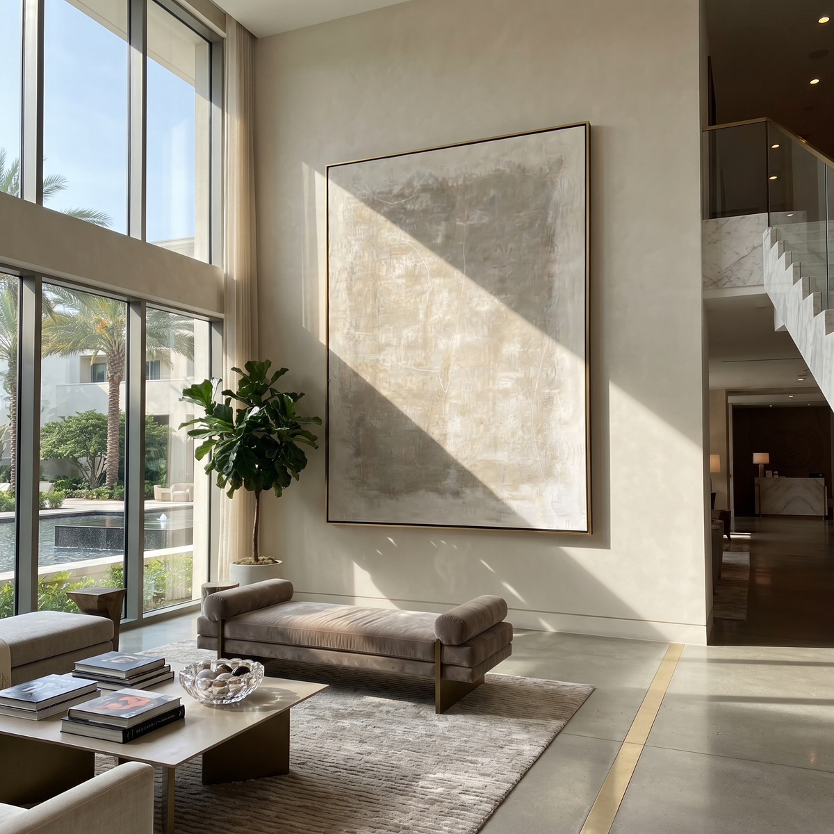 Linen Slate Onyx Field Form - textured abstract painting displayed in a styled interior