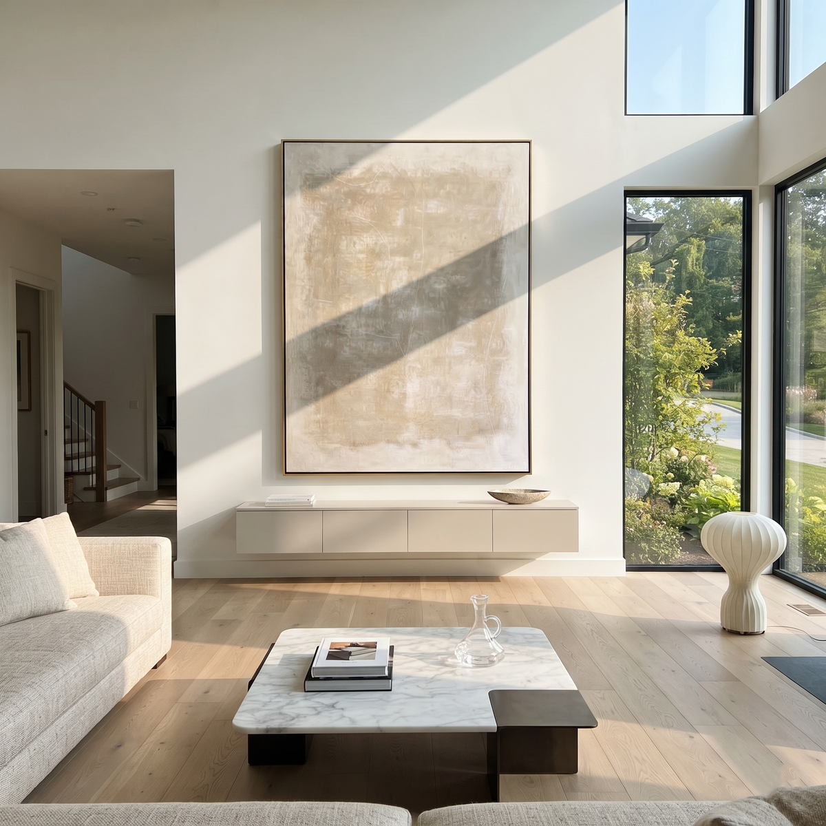 Linen Slate Onyx Field Form - textured abstract painting shown in modern room setting 2