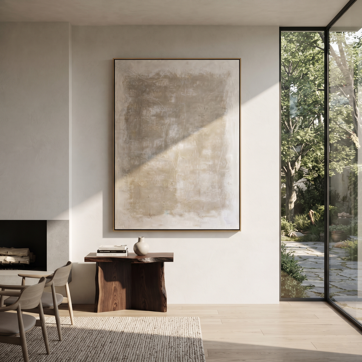 Linen Slate Onyx Field Form - textured abstract painting shown in modern room setting 4