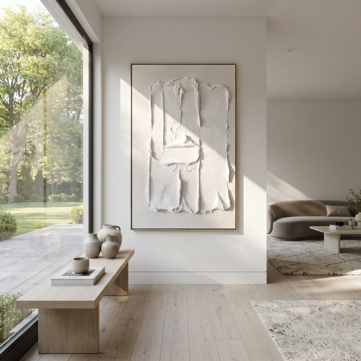 Slate Onyx Linen Passage Motion - textured abstract painting shown in modern room setting 3