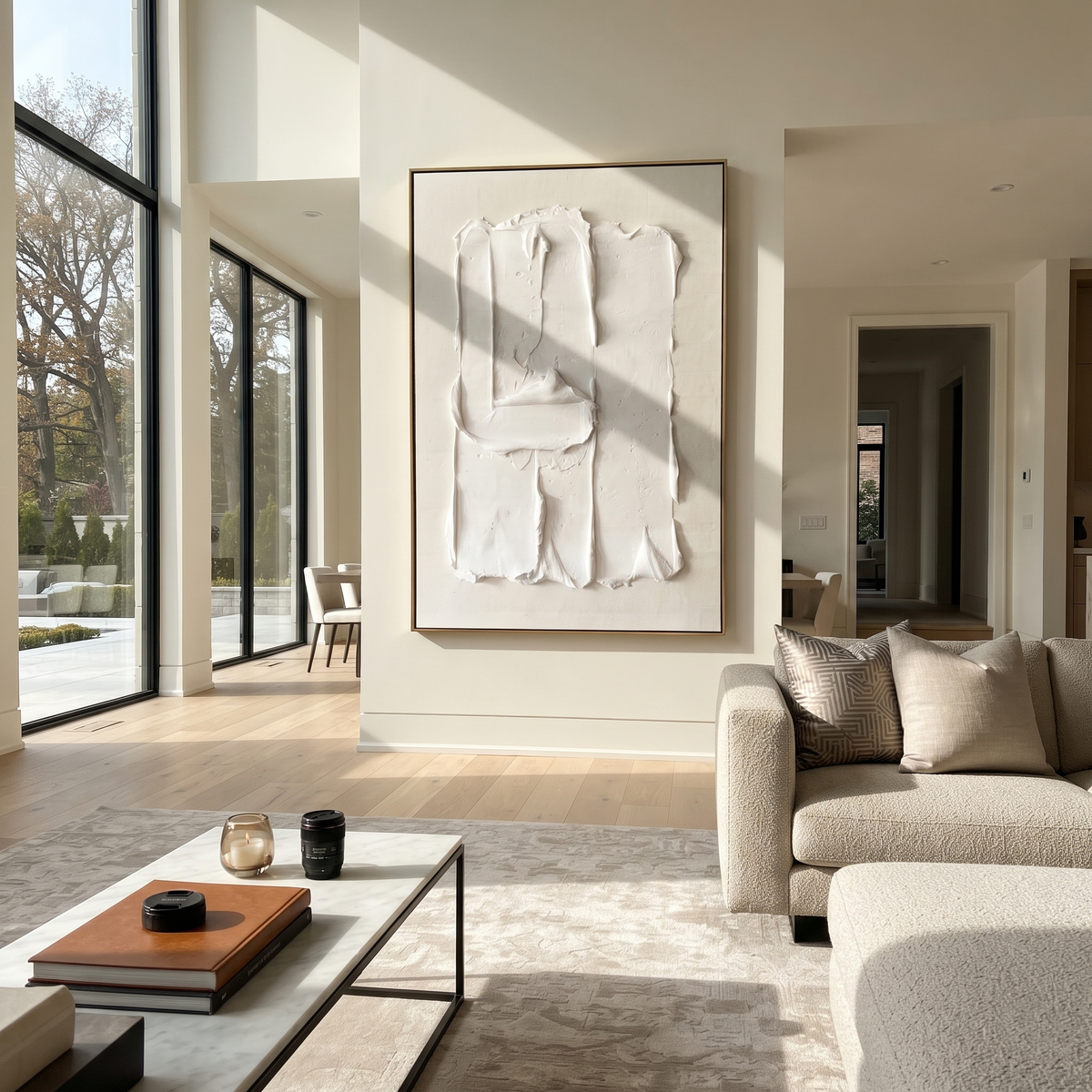 Slate Onyx Linen Passage Motion - textured abstract painting shown in modern room setting 4