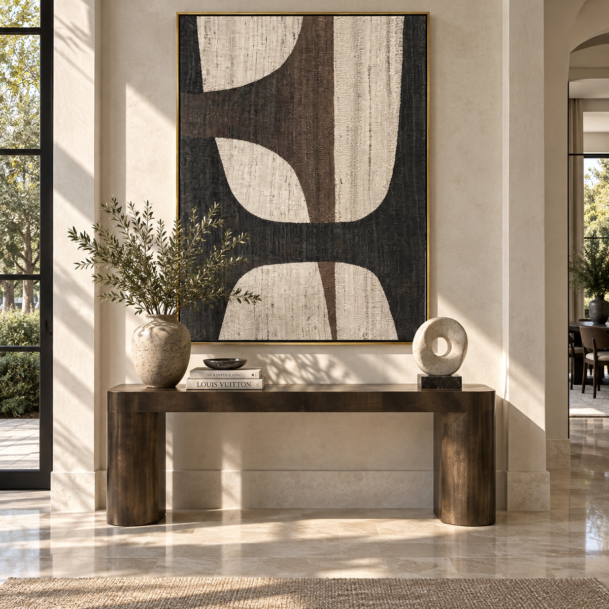 Onyx Linen Slate Tides Depth - textured abstract painting shown in modern room setting 2